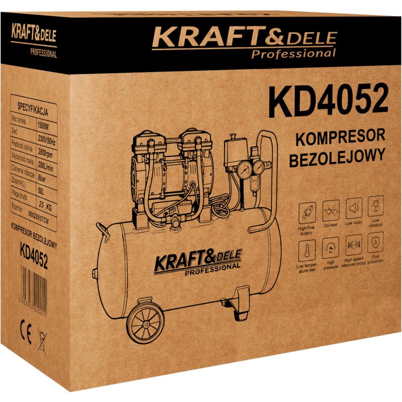 Bezolejový kompresor 50L, 1500W, 290L/min, KD4052
