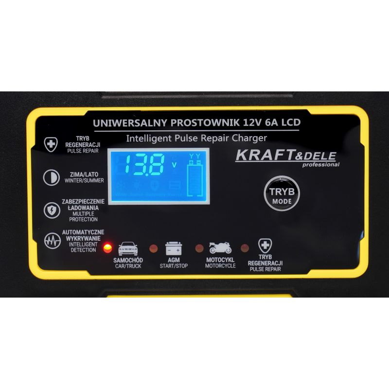 Automatyczny prostownik akumulatorowy LCD 12V / 6A KD1290