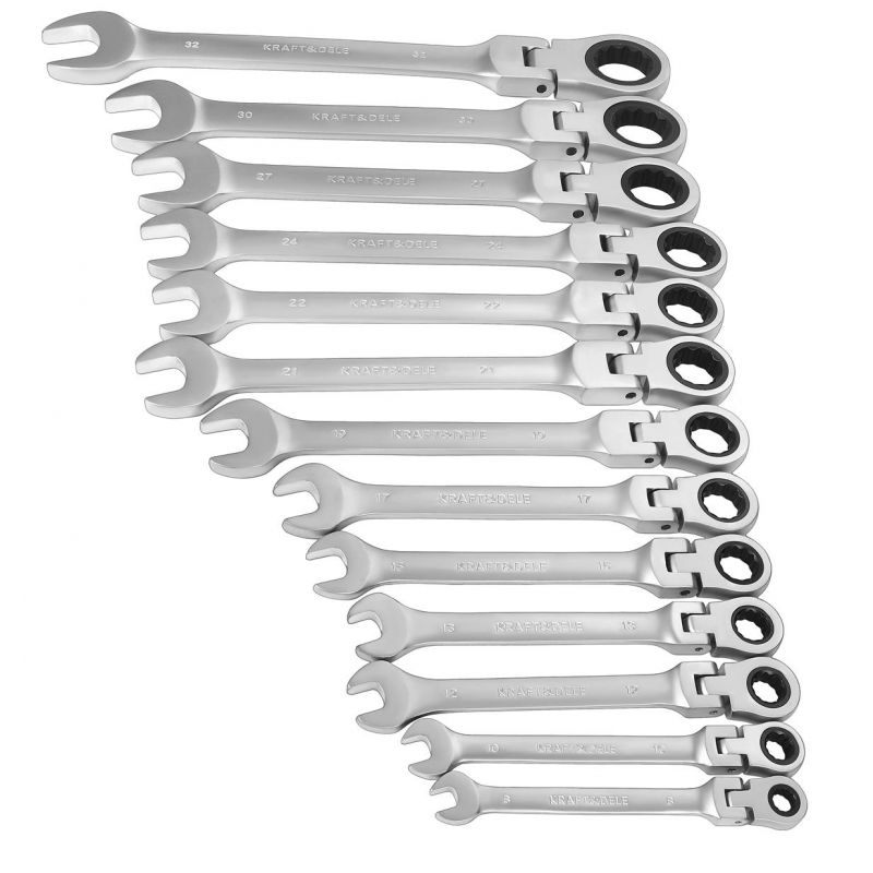 Klucze płasko-oczkowe z grzechotką łamane 13szt 8-32mm KD11305