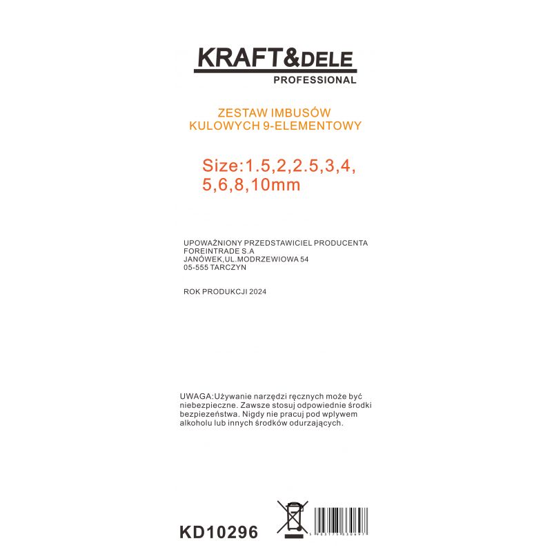 Zestaw 9 imbusów kulkowych KD10296