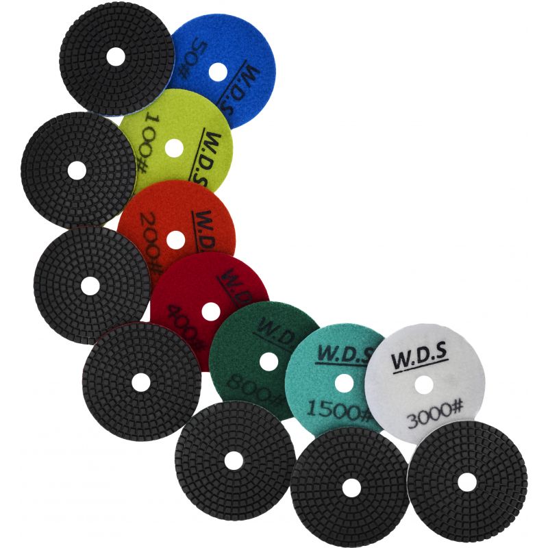 Zestaw tarcz diamentowych gradacja 50 - 3000, adapter M12, dysk, rękawiczki WDS2212