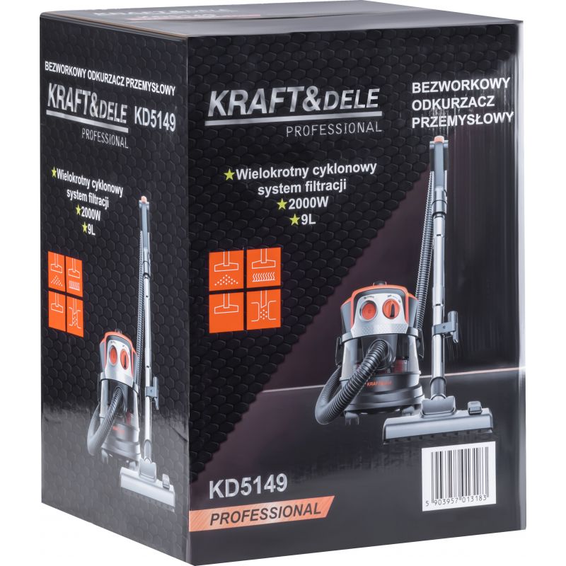 Bezworkowy odkurzacz przemysłowy 2000W 9L KD5149