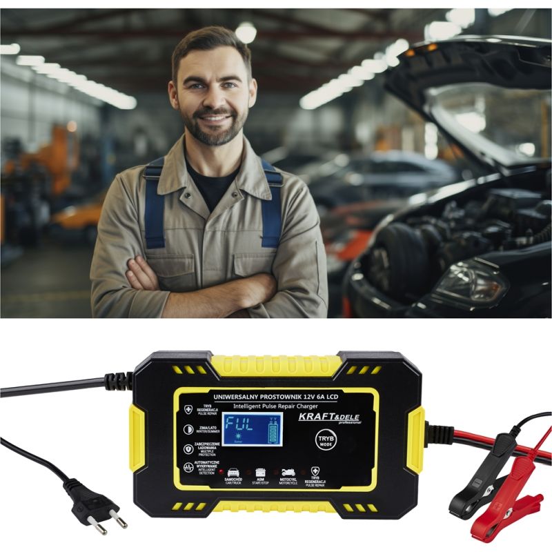 Automatyczny prostownik akumulatorowy LCD 12V / 6A KD1290