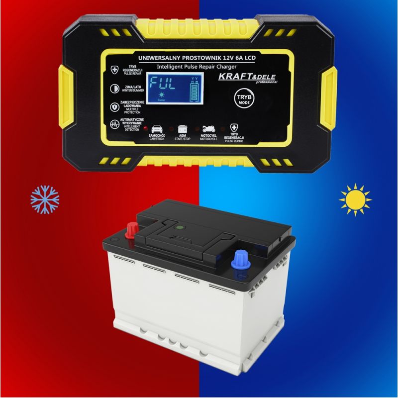 Automatyczny prostownik akumulatorowy LCD 12V / 6A KD1290