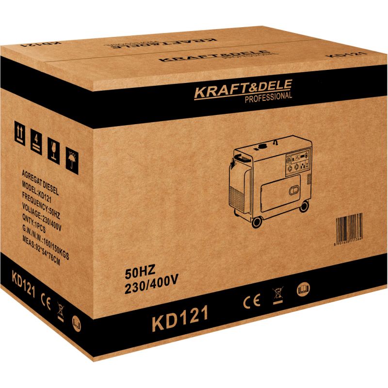 Dieselový generátor 7000 W, 12/230/380 V + batéria KD121
