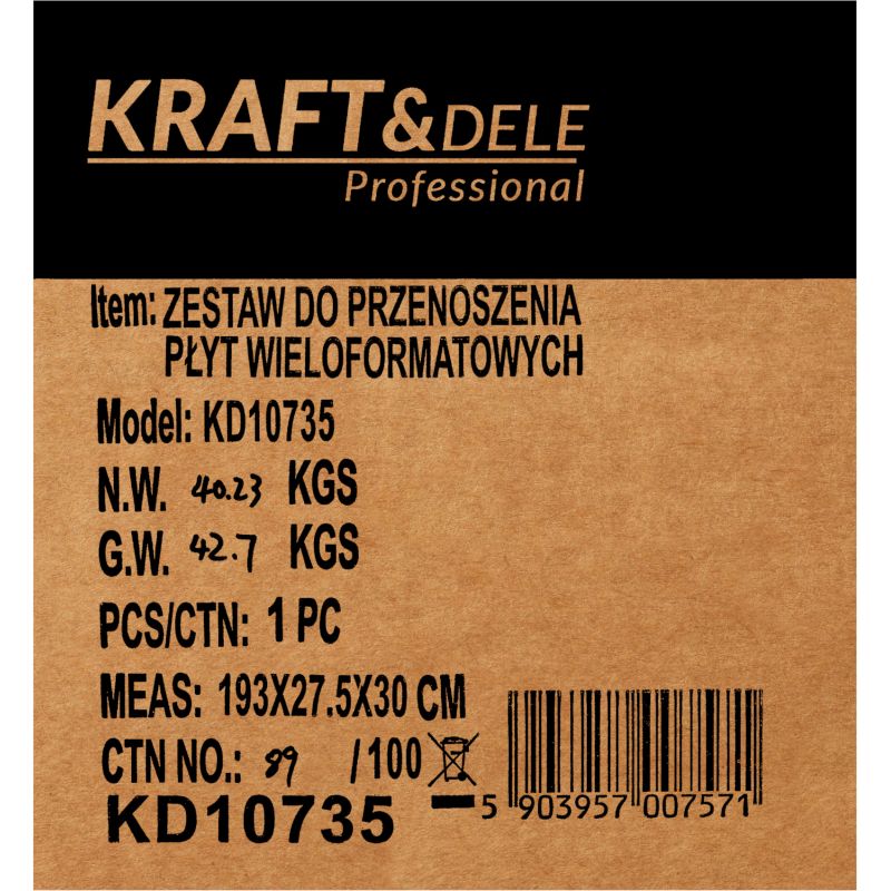 Zestaw do przenoszenia płytek / szyb dużego formatu 160 - 360 cm KD10735