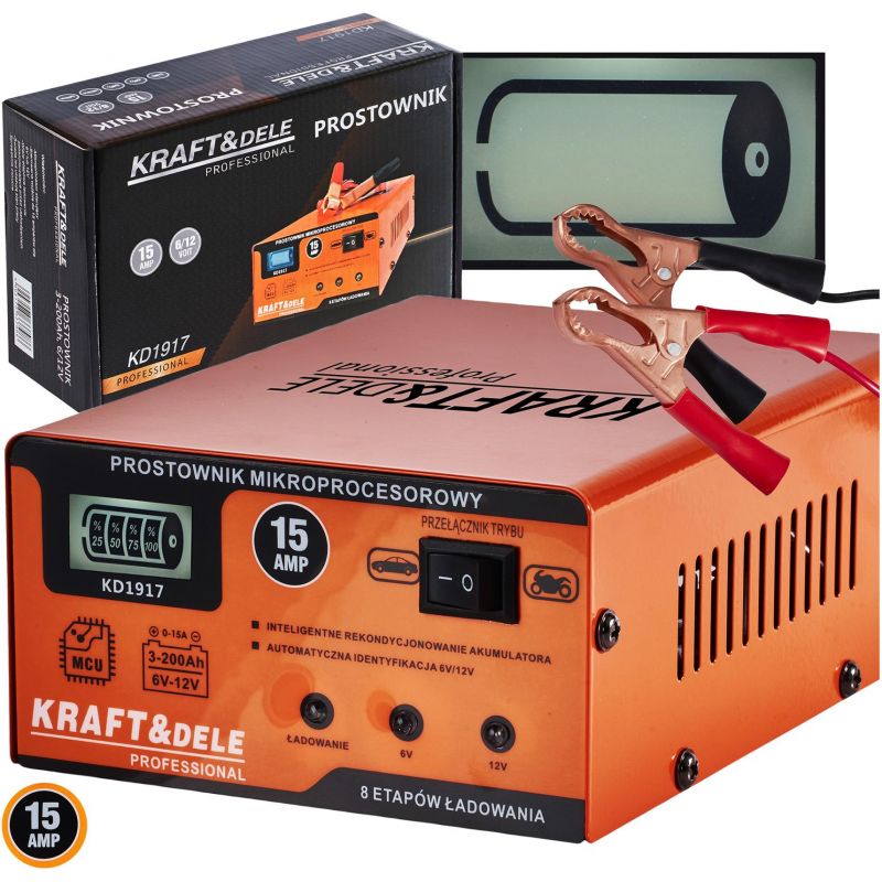 Prostownik mikroprocesorowy 15AMP 6/12V