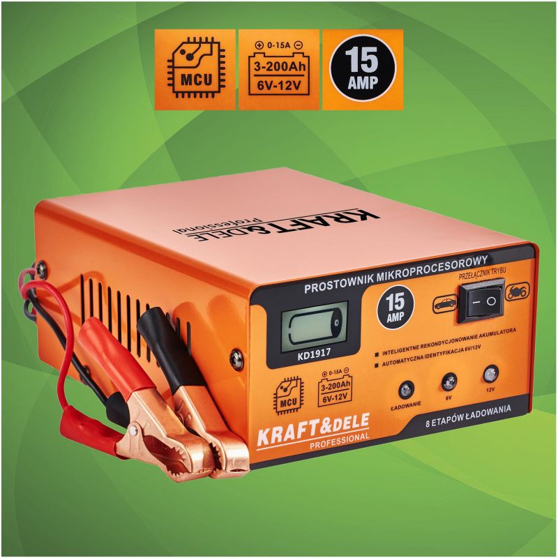 Prostownik mikroprocesorowy 15AMP 6/12V