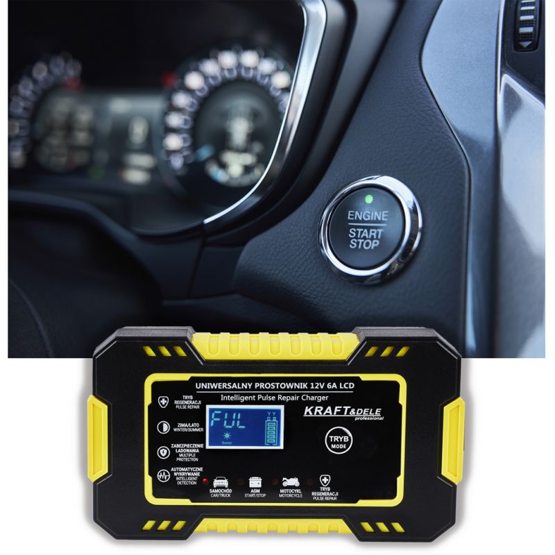 Automatyczny prostownik akumulatorowy LCD 12V / 6A KD1290