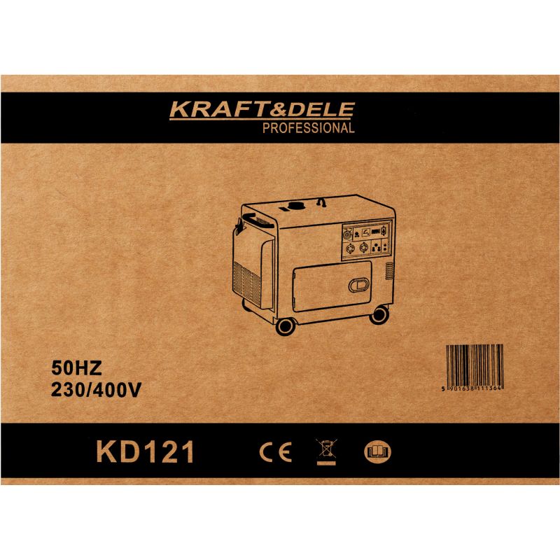 Dieselový generátor 7000 W, 12/230/380 V + batéria KD121