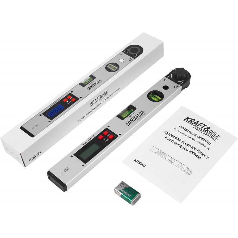 Kątomierz elektr. z poziomnica LCD 400 mm KD3561