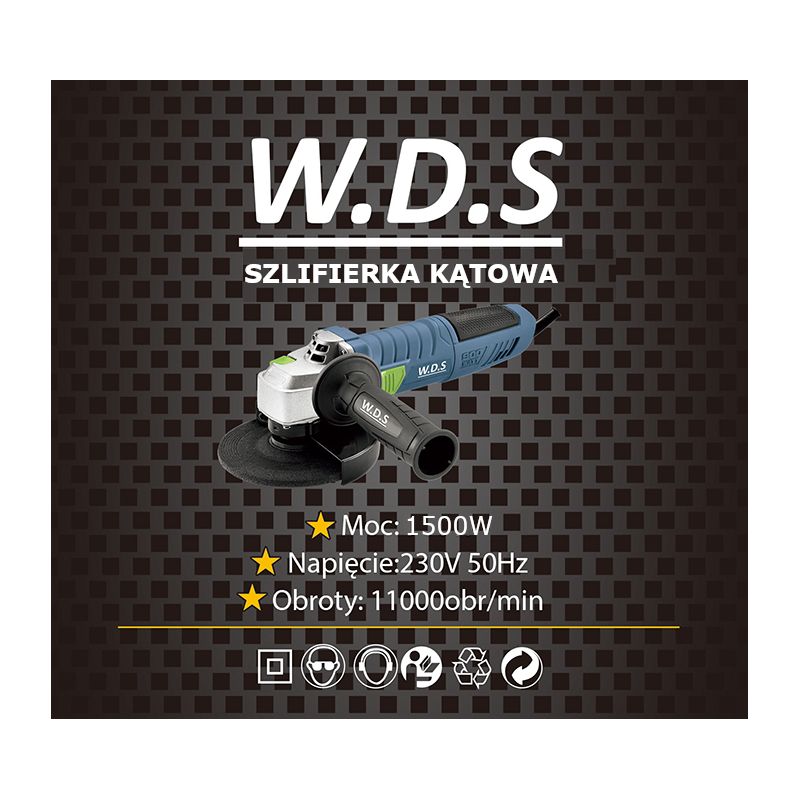 Szlifierka kątowa 125mm 1500W + zestaw 10 tarcz WDS2135
