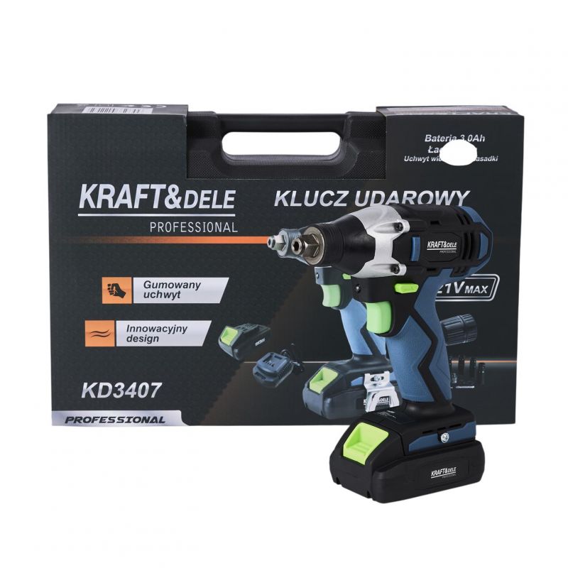 Klucz udarowy akumulatorowy 21V - zestaw z nasadkami KD3407
