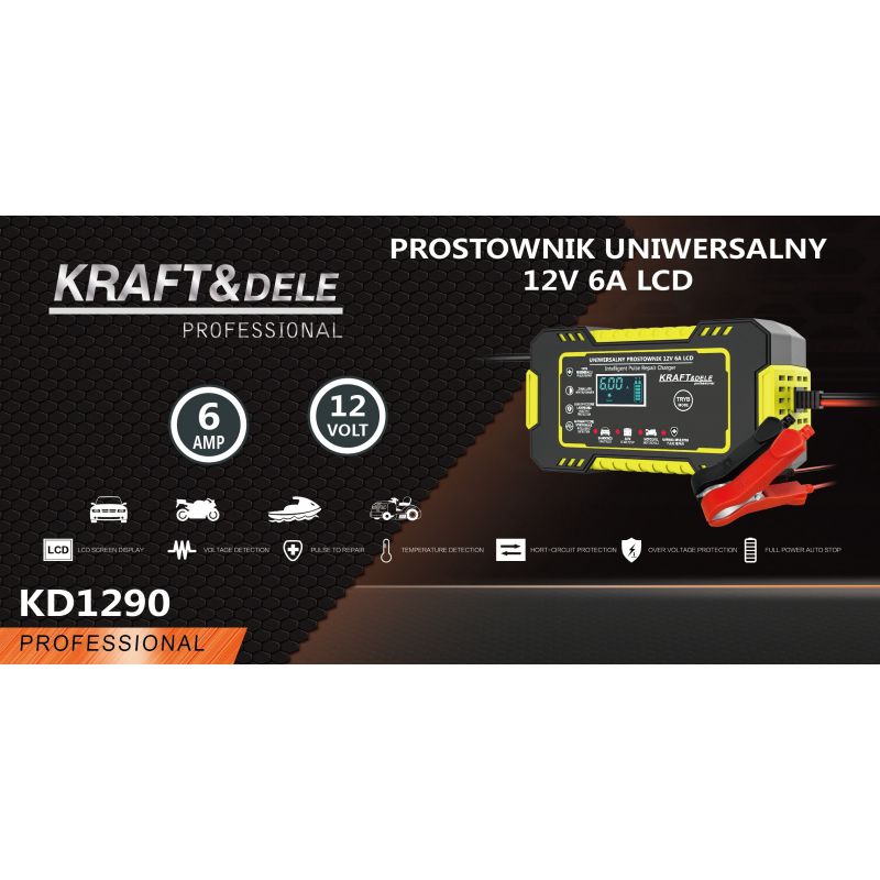 Automatyczny prostownik akumulatorowy LCD 12V / 6A KD1290