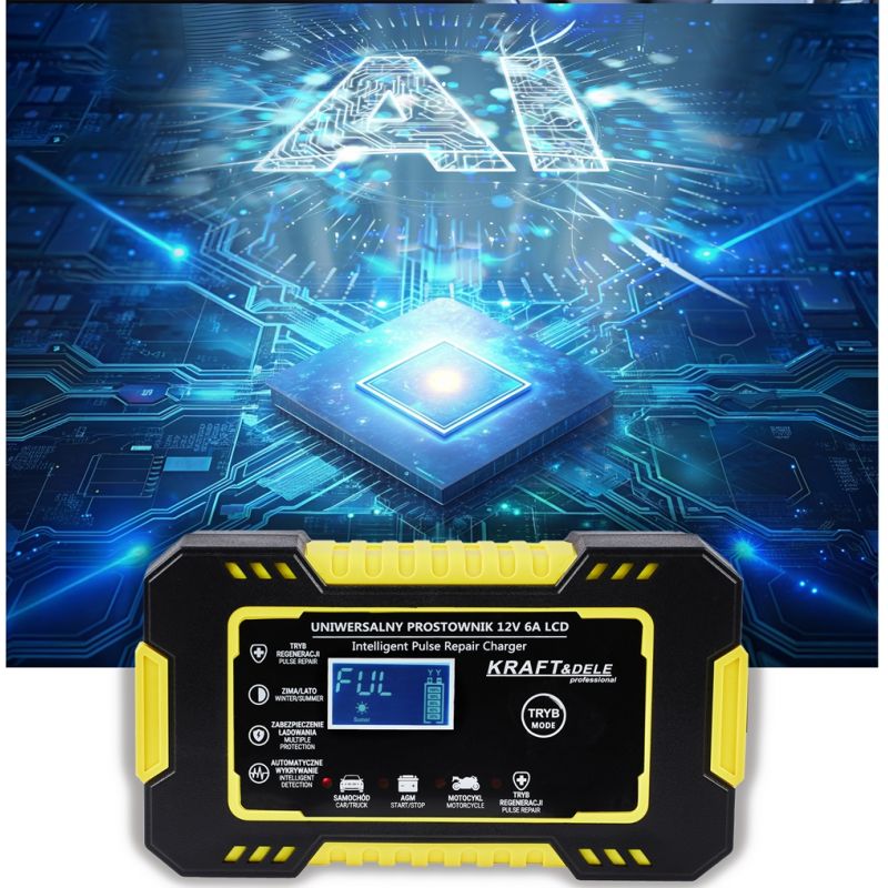 Automatyczny prostownik akumulatorowy LCD 12V / 6A KD1290