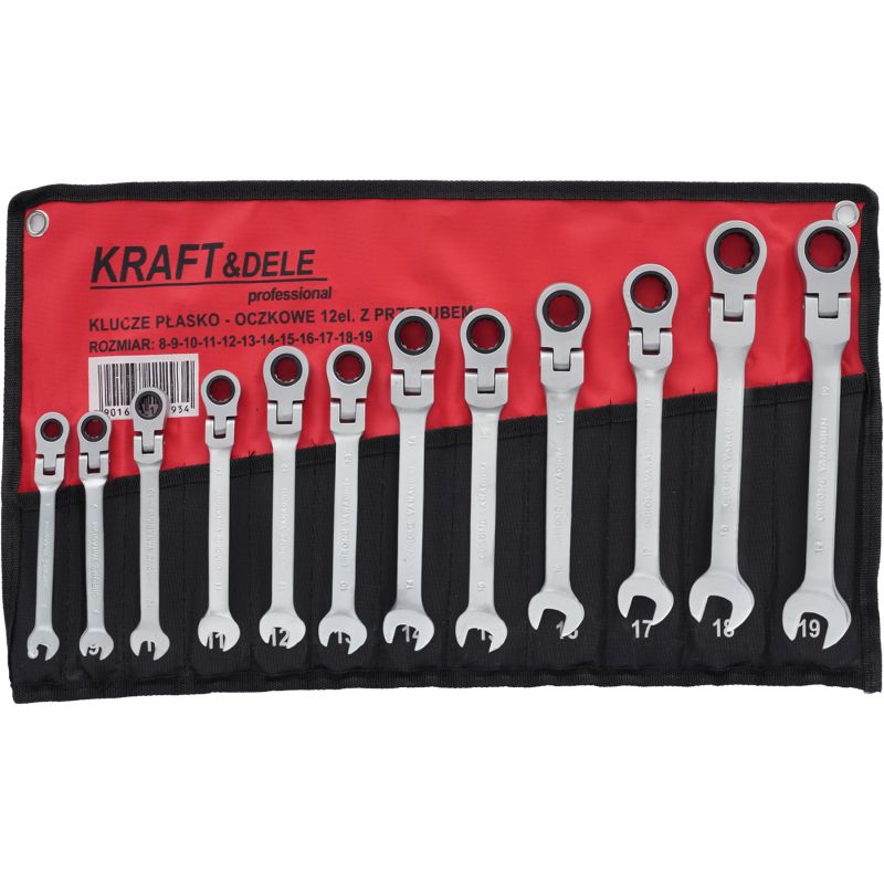 Klucze płasko oczkowe z grzechotką łamane 12el. 8-19mm KD10947