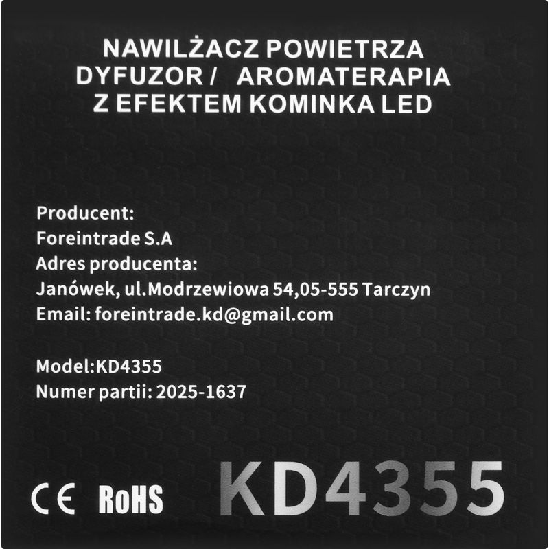Nawilżacz powietrza jonizator z efektem kominka LED KD4355