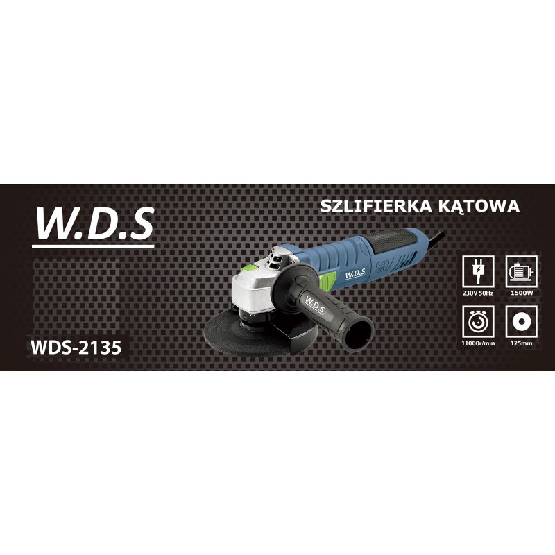 Szlifierka kątowa 125mm 1500W + zestaw 10 tarcz WDS2135