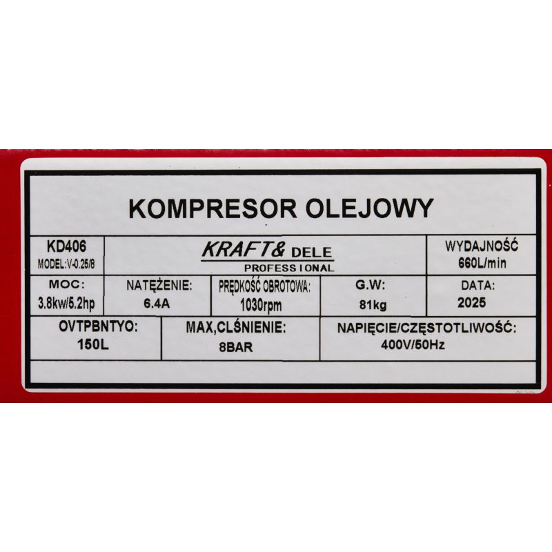 Olejový kompresor 150L 400V KD406