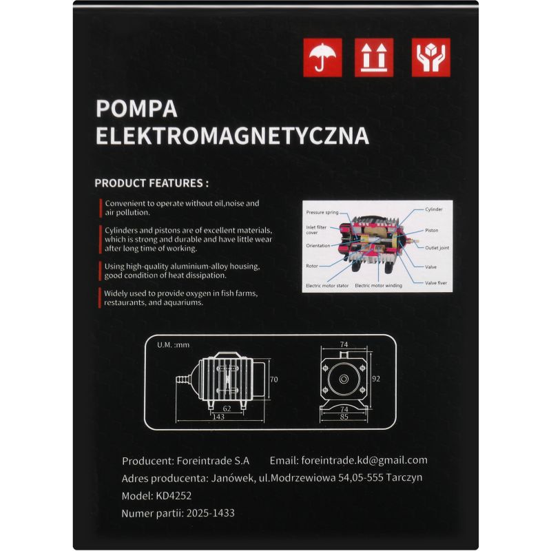 Pompa elektromagnetyczna 20W 2100L/h KD4252