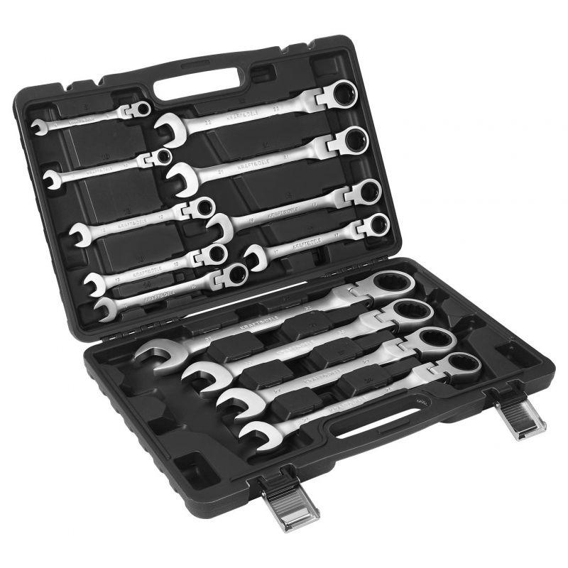 Klucze płasko-oczkowe z grzechotką łamane 13szt 8-32mm KD11305