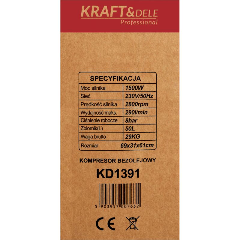 Kompresor bezolejowy 50L / 1500W KD1391