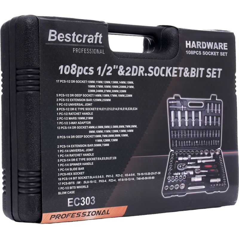 Zestaw Kluczy NASADOWYCH Z GRZECHOTKAMI EC303 108EL. Walizka