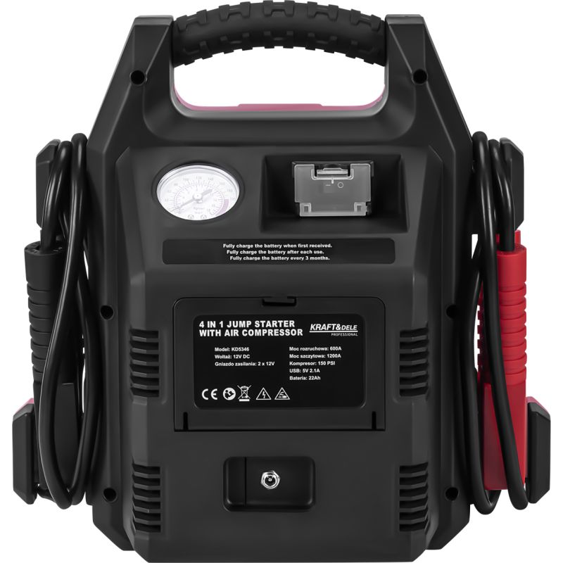 Jump-starter 4w1 1200/600A 22Ah 12V + oświetlenie + kompresor KD5346