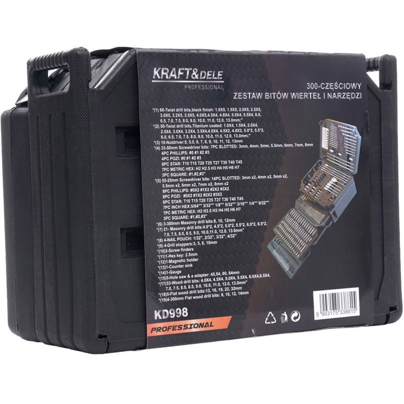 Wiertła, otwornice, dłuta, bity - zestaw 300-el. KD998