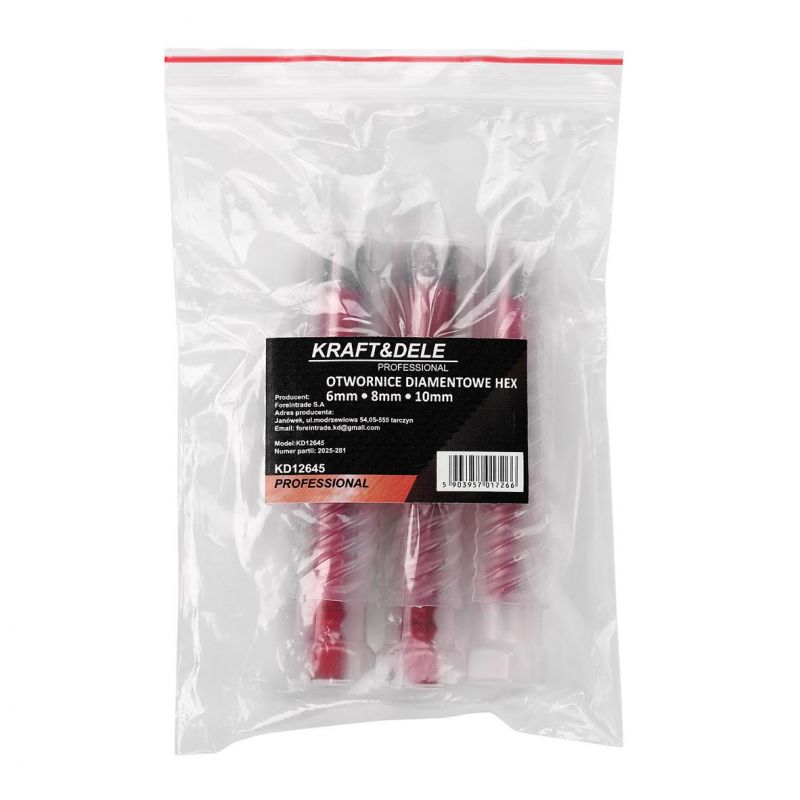 Zestaw otwornic diamentowych do gresu 3 elementy HEX 6 8 10 mm KD12645
