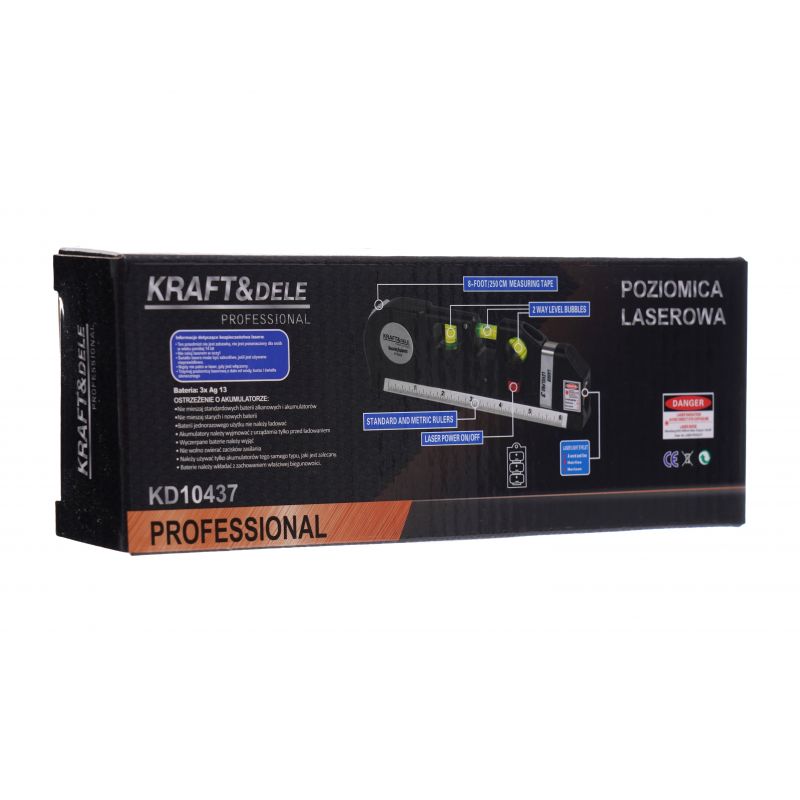 Poziomica laserowa z miarą 250cm KD10437