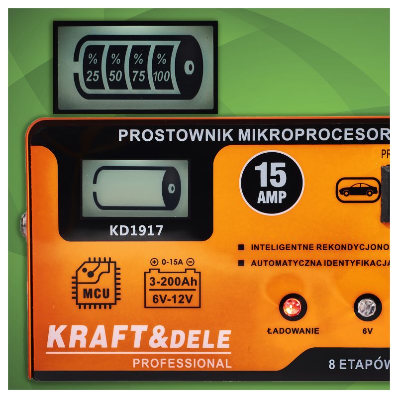 Prostownik mikroprocesorowy 15AMP 6/12V