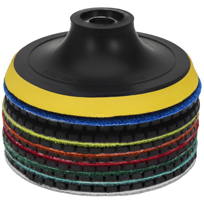 Zestaw tarcz diamentowych gradacja 50 - 3000, adapter M12, dysk, rękawiczki WDS2212