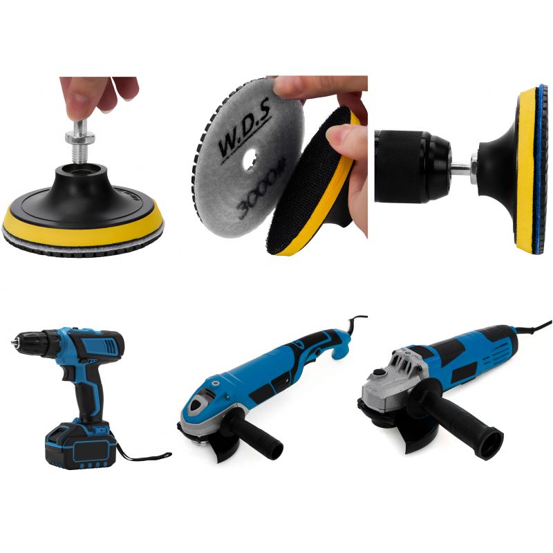 Zestaw tarcz diamentowych gradacja 50 - 3000, adapter M12, dysk, rękawiczki WDS2212