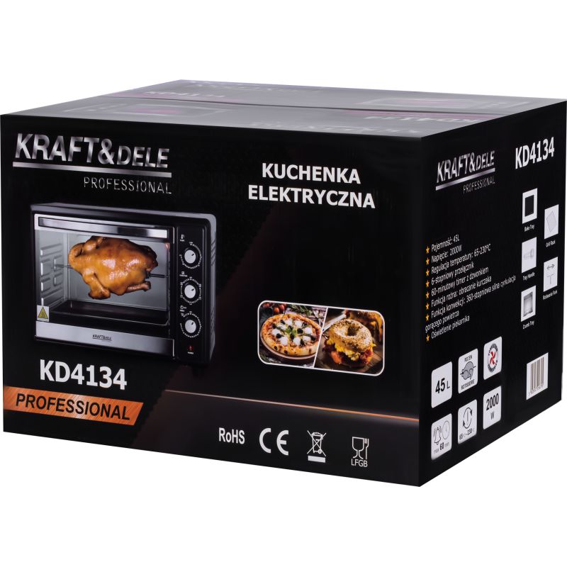 Elektrický sporák 45L 2000W funkcia ražňa+príslušenstvo KD4134