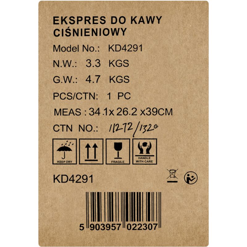 Ekspres ciśnieniowy do kawy 1500W 20 bar KD4291