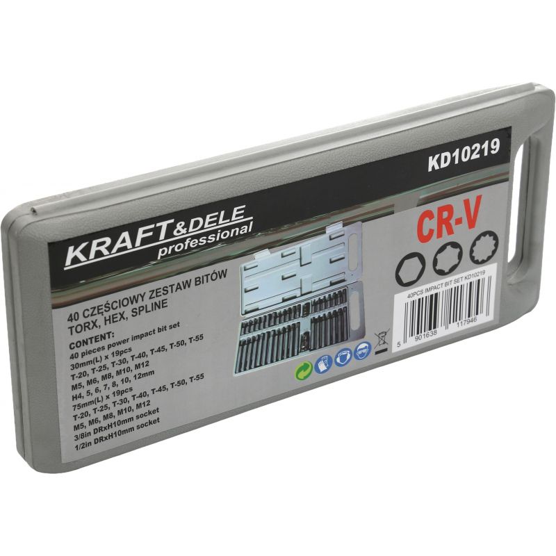 Komplet Bitów specjalnych KD10219 HEX, TORX, SPLINE 40cz