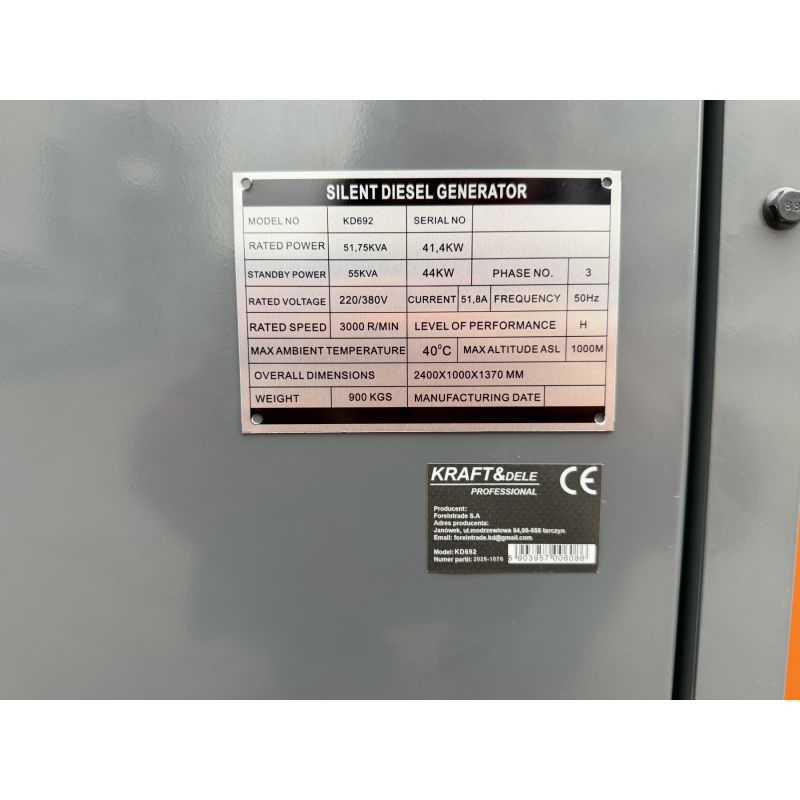 Agregat prądotwórczy DIESEL 41,4/44kW KD692