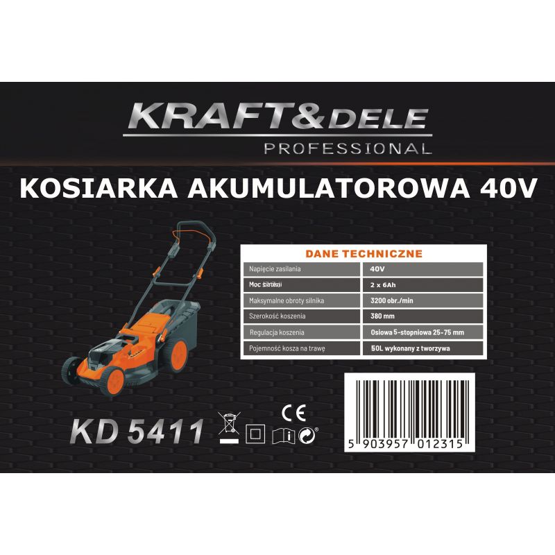 Akumulátorová kosačka 50 l, 38 cm, 40 V, model KD5411