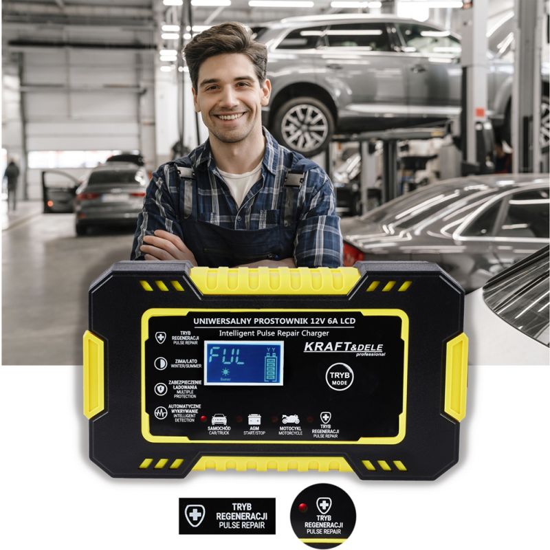 Automatyczny prostownik akumulatorowy LCD 12V / 6A KD1290