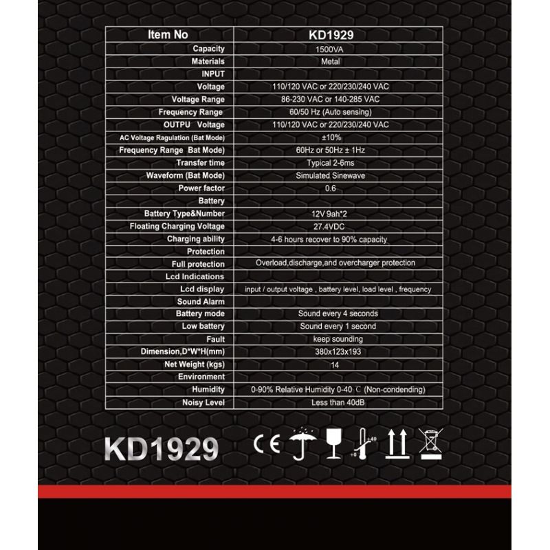 Zasilacz awaryjny UPS 1500VA LCD KD1929