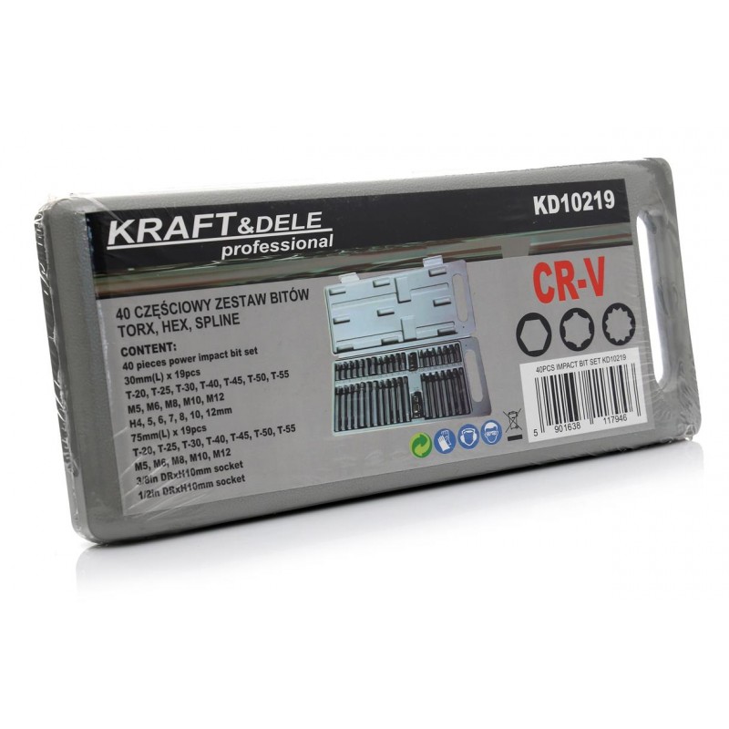Komplet Bitów specjalnych KD10219 HEX, TORX, SPLINE 40cz