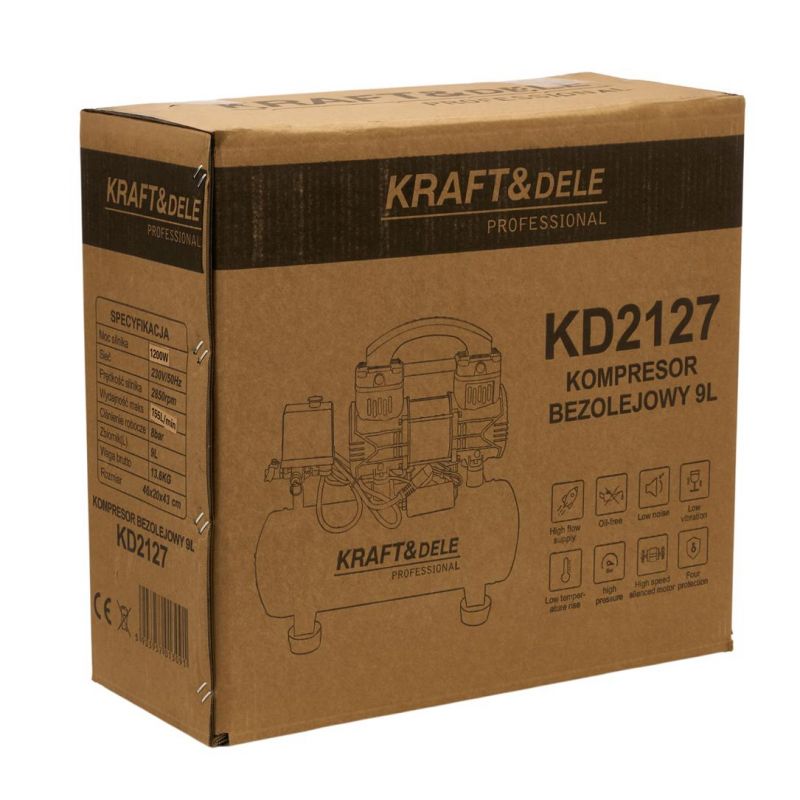 Kompresor Bezolejowy 9L 1200W 155L/MIN KD2127