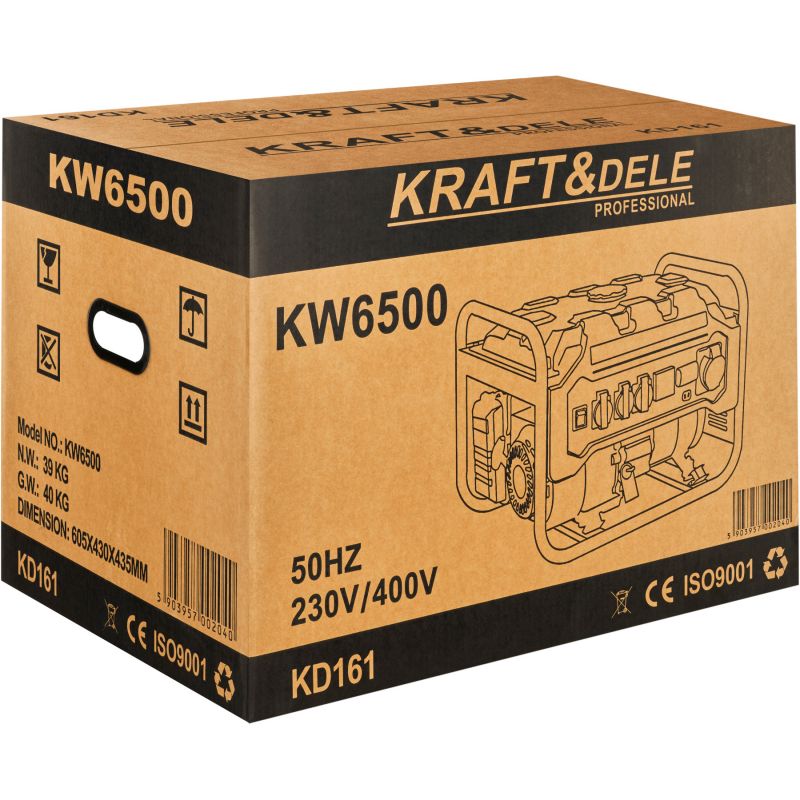 Agregát generuje 3500 W, 12/230 V/380 V, model KD161