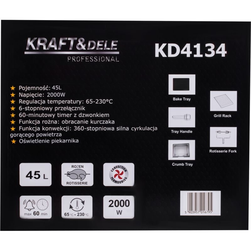 Elektrický sporák 45L 2000W funkcia ražňa+príslušenstvo KD4134