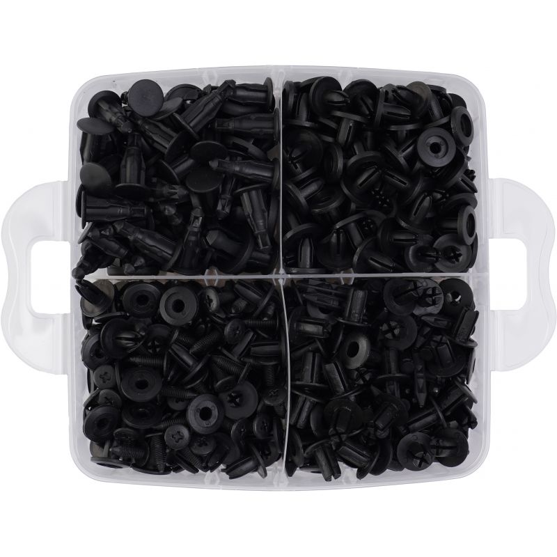 Zestaw 630 szt. spinek, kołków, klipsów do tapicerki + wyjmak i ściągacze KD10612