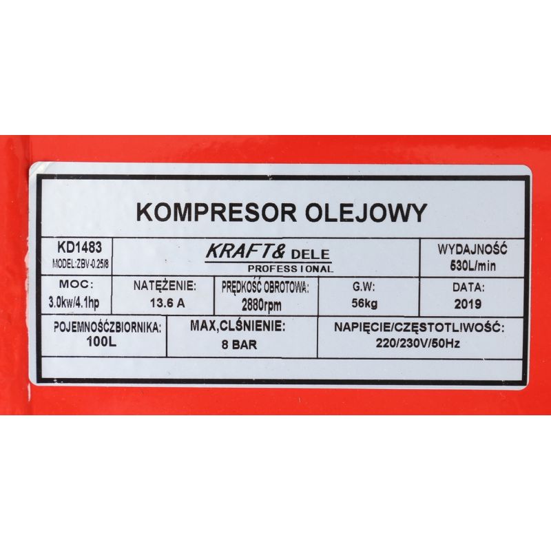 Kompresor olejowy sprężarka 100L KD1483