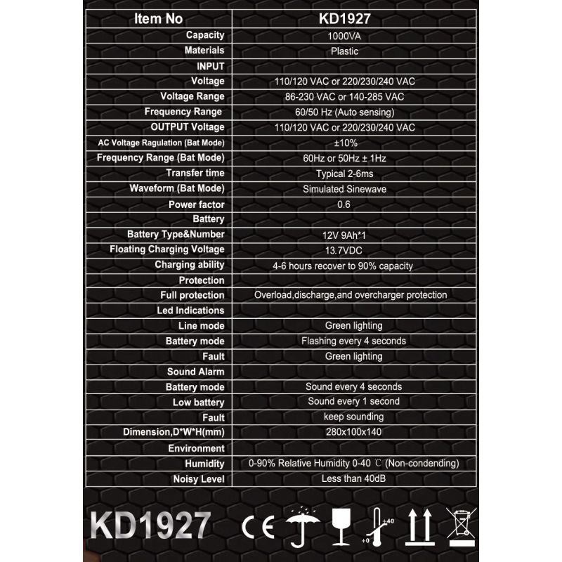 Zasilacz awaryjny UPS 1000VA LED KD1927