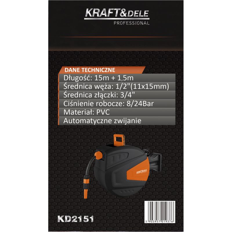 Wąż ogrodowy zwijany 15m+1,5m 1/2" KD2151
