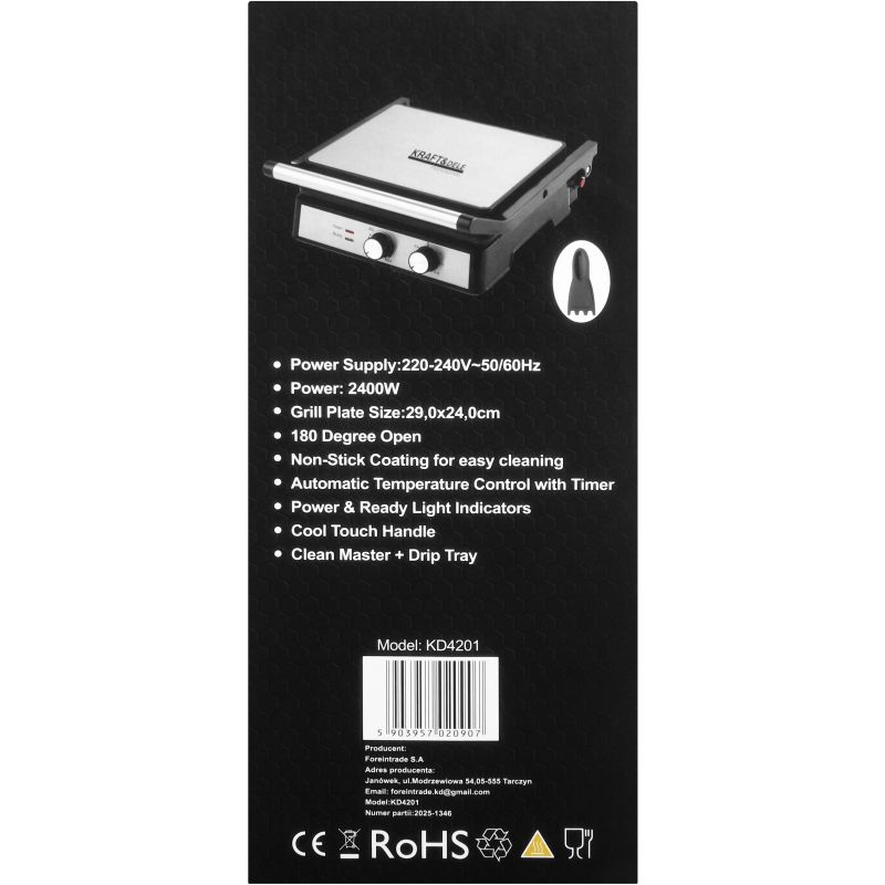 Grill elektryczny 2400W + tacka na tłuszcz KD4201